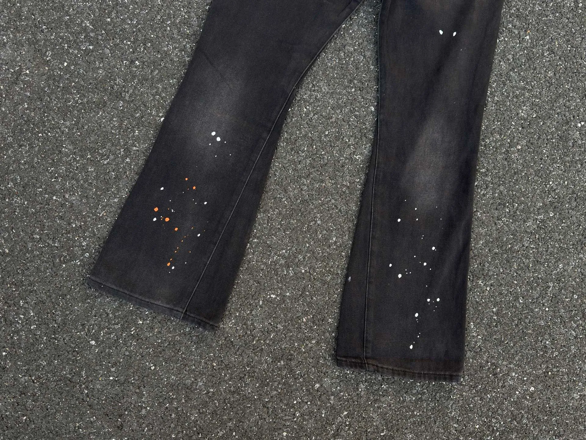 P240💰GA07 Top heavy industry GALLERY DEPT. Spliced ​​ink splash back logo washed retro jeans men and women high street splash ink pants micro-flared casual trousers trendy couple same style Size: 28 30 32 34 36 (corresponds to S M L XL XXL)